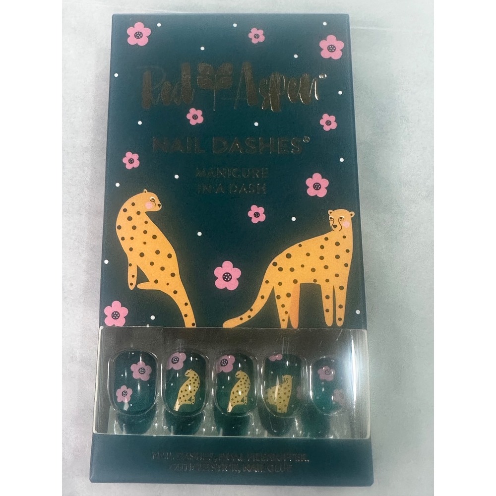 Red Aspen Nail Dashes Soley and the Cheetah Press On Manicure Kit Green Pnk